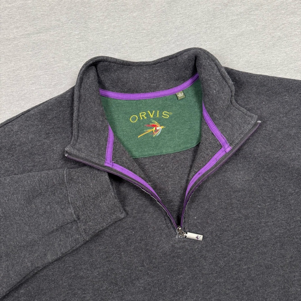 Orvis Quarter Zip Pullover Sweater Mens XL Charcoal Gray Cotton